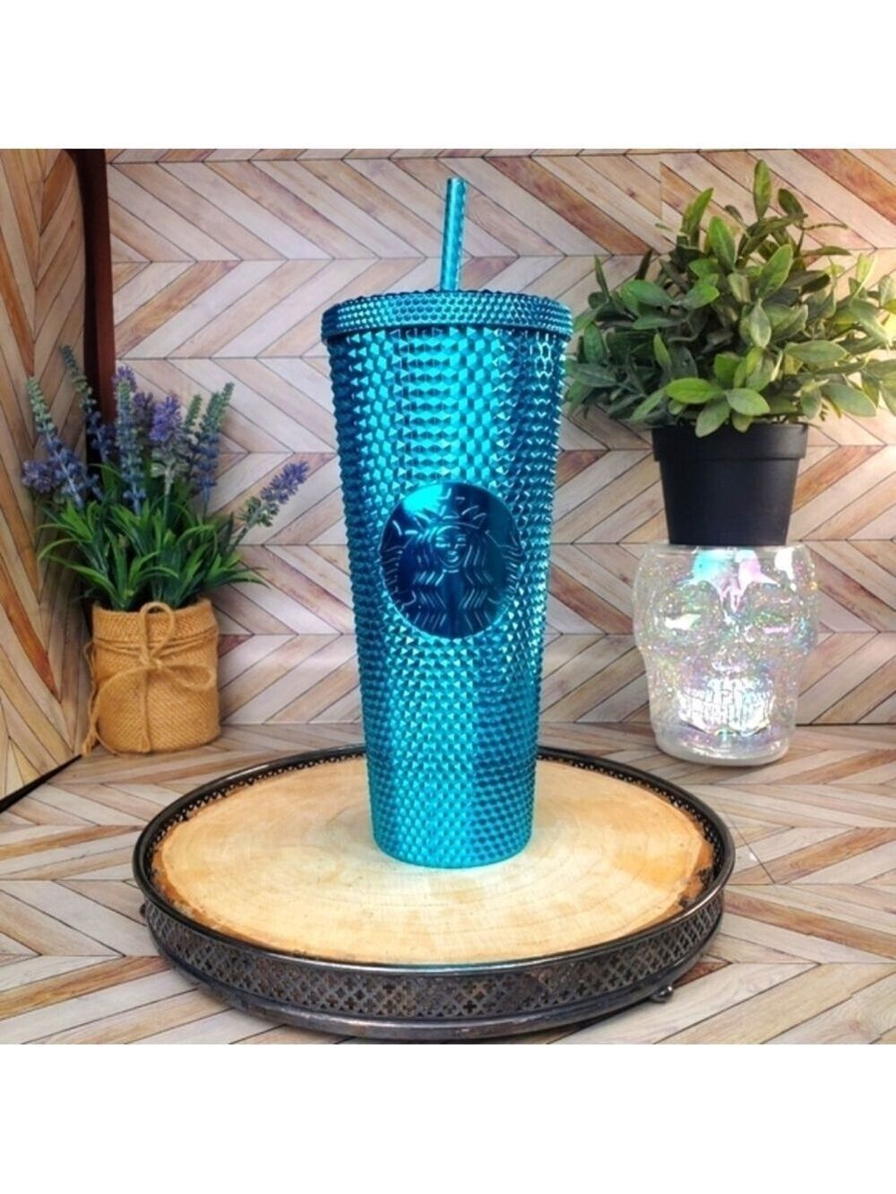Starbucks Summer 2023 Blue Splash Chrome Studded Tumbler NWT
